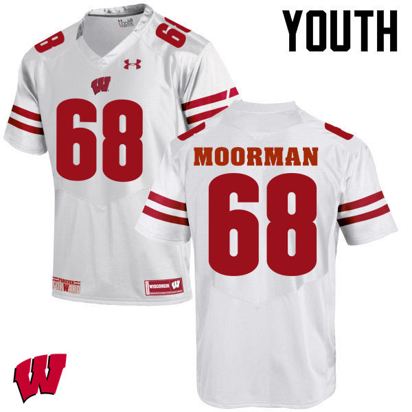 Youth Wisconsin Badgers #68 David Moorman College Football Jerseys-White - Click Image to Close